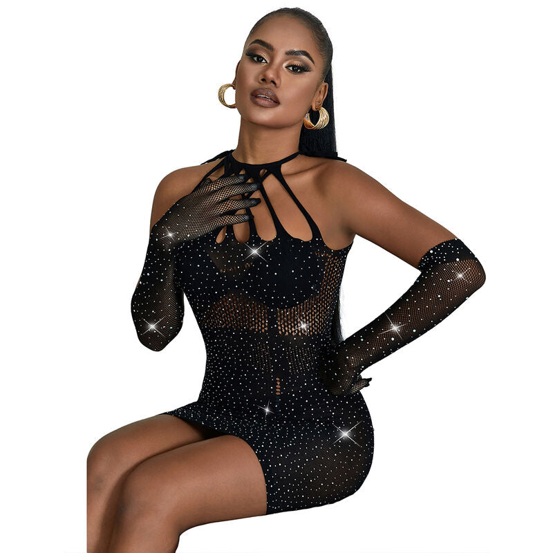 SUBBLIME - 952235 NETZKLEID MIT STRASS SCHWARZ EINHEITSGRÖSSE Dessous-Kleid diskret online kaufen