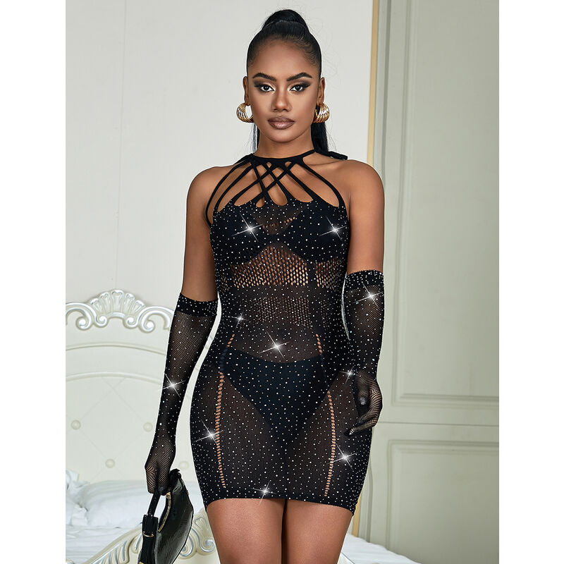 SUBBLIME - 952235 NETZKLEID MIT STRASS SCHWARZ EINHEITSGRÖSSE Dessous-Kleid Produktansicht