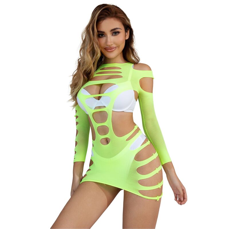 SUBBLIME - 952280 GRÜN LANGRMELIGER ELASTISCHER NETZ-KLEID EINE GRÖSSE – Dessous-Kleid Bild 5