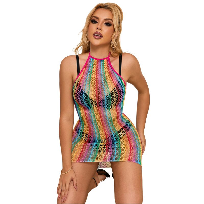 SUBBLIME - 952341 REGENBOGEN-NETZ-KLEID EINE GRÖSSE – Dessous-Kleid Bild 3