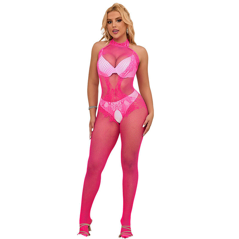 SUBBLIME - 952389 BODYSTOCKING MIT SCHNITTFREIEM NETZ UND SPITZE MIT HOHEM HALS EINE GRÖSSE – Dessous-Body Bild 1