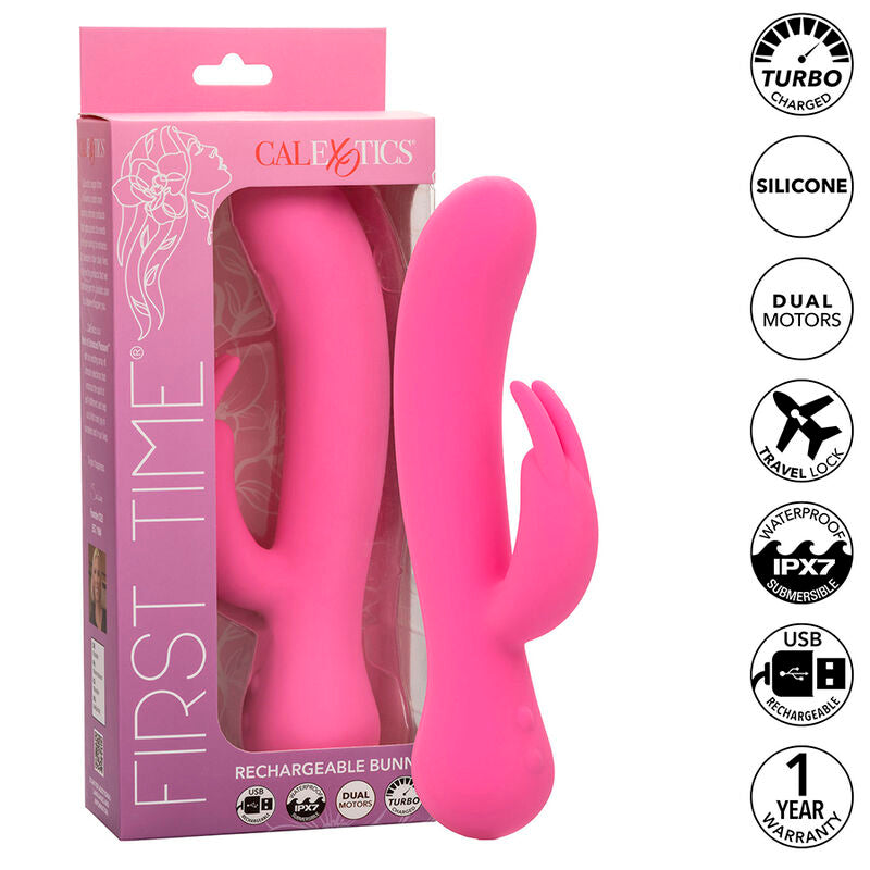 CalExotics First Time Rabbit – Wiederaufladbarer Vibrator, Dual-Stimulation, Wasserdicht, Rosa – Rabbit Vibrator Bild 2