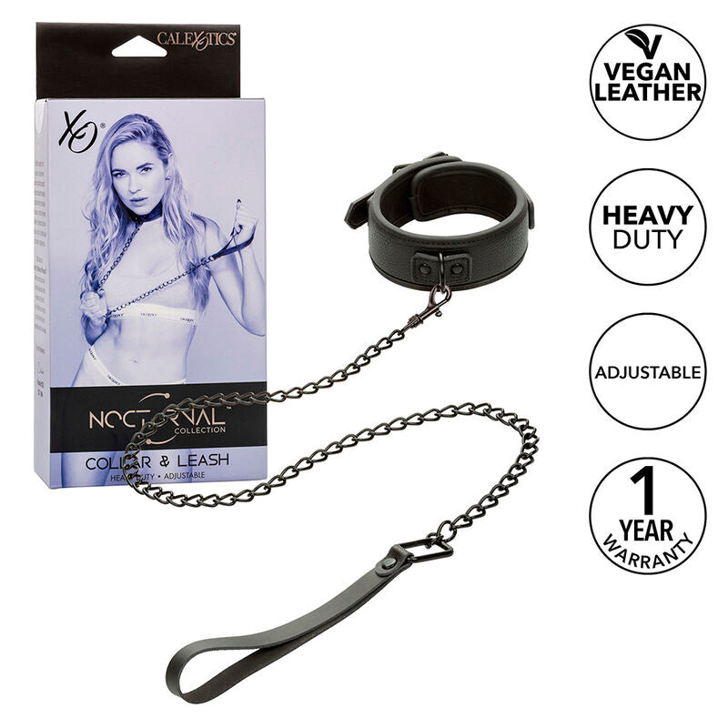 CalExotics Nocturnal Halsband & Leine – Verstellbar, Leder & Metall, BDSM Zubehör – BDSM-Zubehör Bild 1