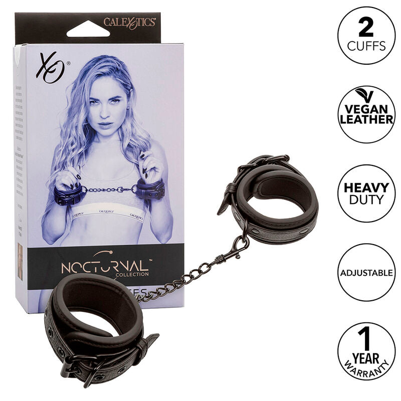 CalExotics Nocturnal Handgelenkmanschetten – Verstellbar, Leder & Metall, BDSM Zubehör – BDSM-Zubehör Bild 1