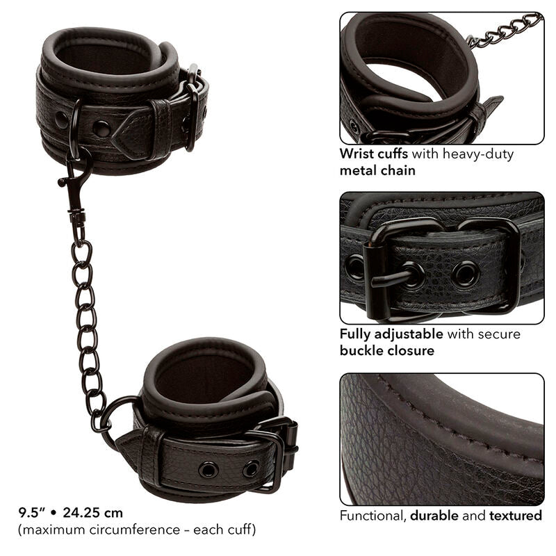 CalExotics Nocturnal Handgelenkmanschetten – Verstellbar, Leder & Metall, BDSM Zubehör – BDSM-Zubehör Bild 7