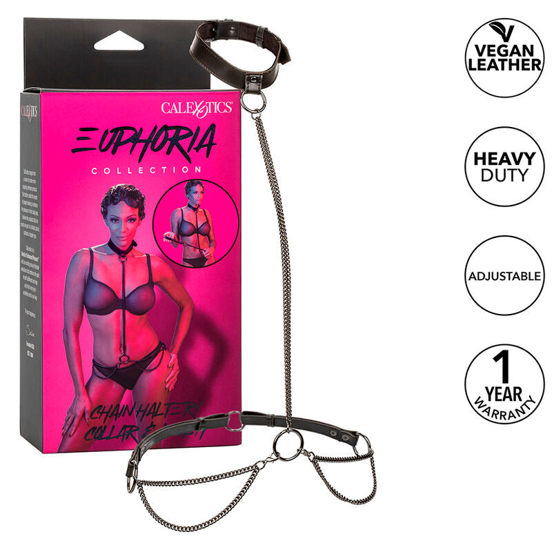 CalExotics Euphoria Kettenhalter Halsband & Leine – Veganes Leder, Samt, Verstellbar – BDSM-Zubehör Bild 2
