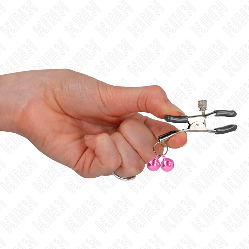 KINK Doppelglöckchen-Nippelklemme Rosa 6 cm – Verstellbare Brustklammer | Secret Pulse für sinnliche und diskrete Momente