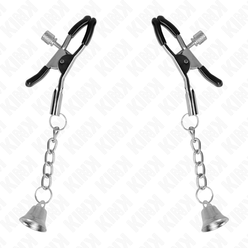 KINK Silberne Nippelklemmen mit Glockenanhänger 6 cm – Verstellbare Brustklammern | Secret Pulse Produktansicht und Details