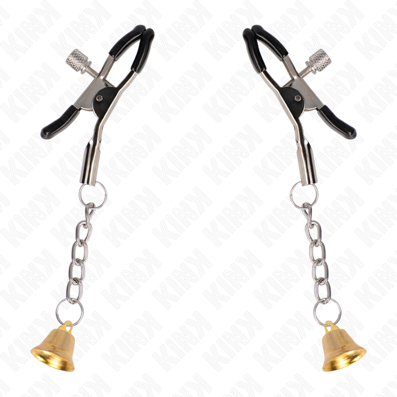 KINK Goldene Nippelklemmen mit Glockenanhänger 6 cm – Verstellbare Brustklammern | Secret Pulse Produktansicht und Details