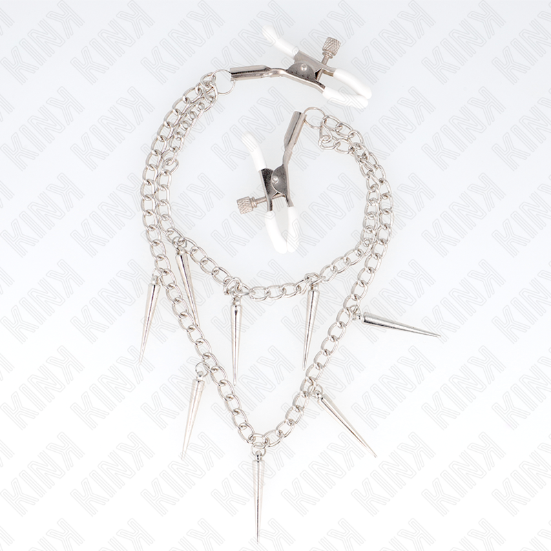 KINK Nippelklemmen mit Spikes & Ketten 30 cm – BDSM Brustklemmen mit Druckregulierung für sinnliche und diskrete Momente