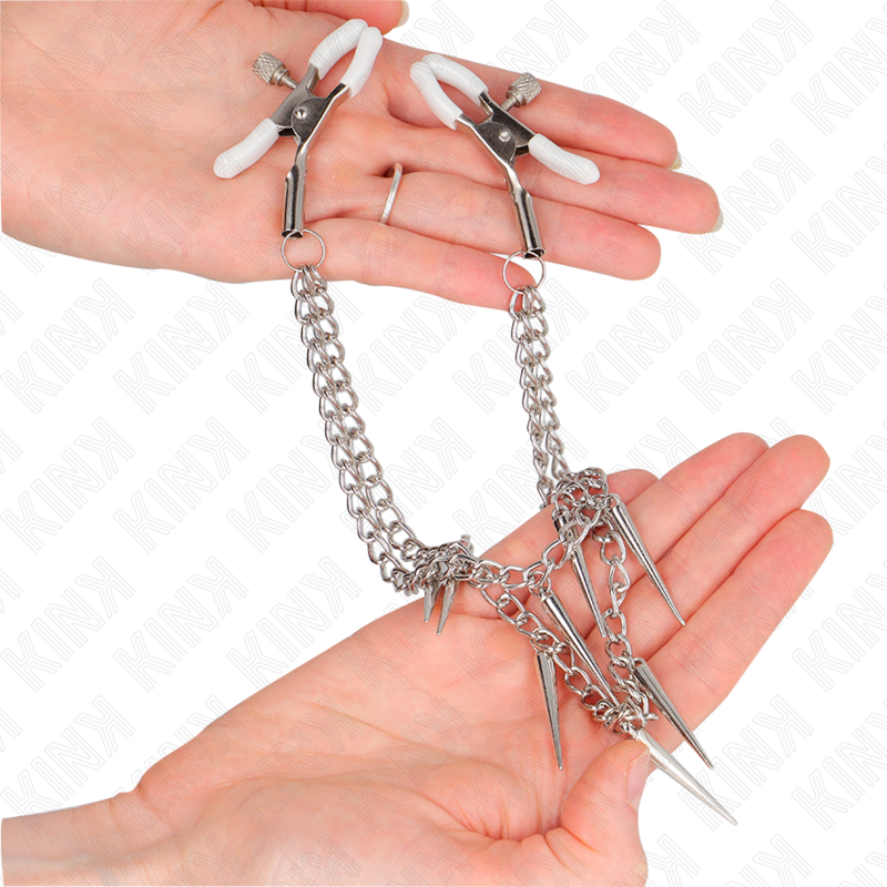 KINK Nippelklemmen mit Spikes & Ketten 30 cm – BDSM Brustklemmen mit Druckregulierung hochwertiges Zubehör