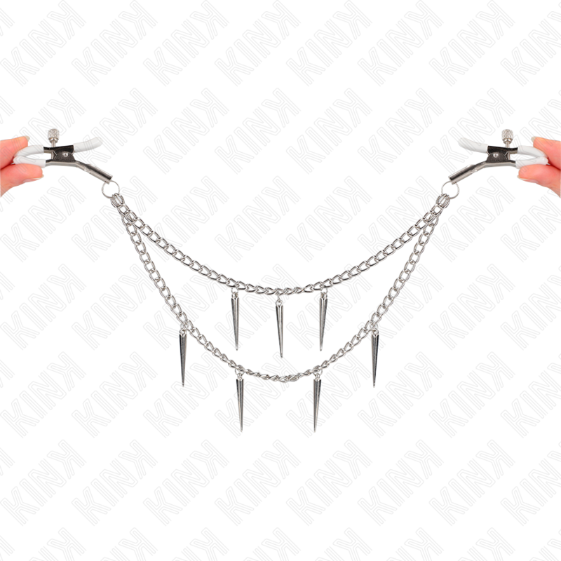 KINK Nippelklemmen mit Spikes & Ketten 30 cm – BDSM Brustklemmen mit Druckregulierung bei Secret Pulse im Erotikshop