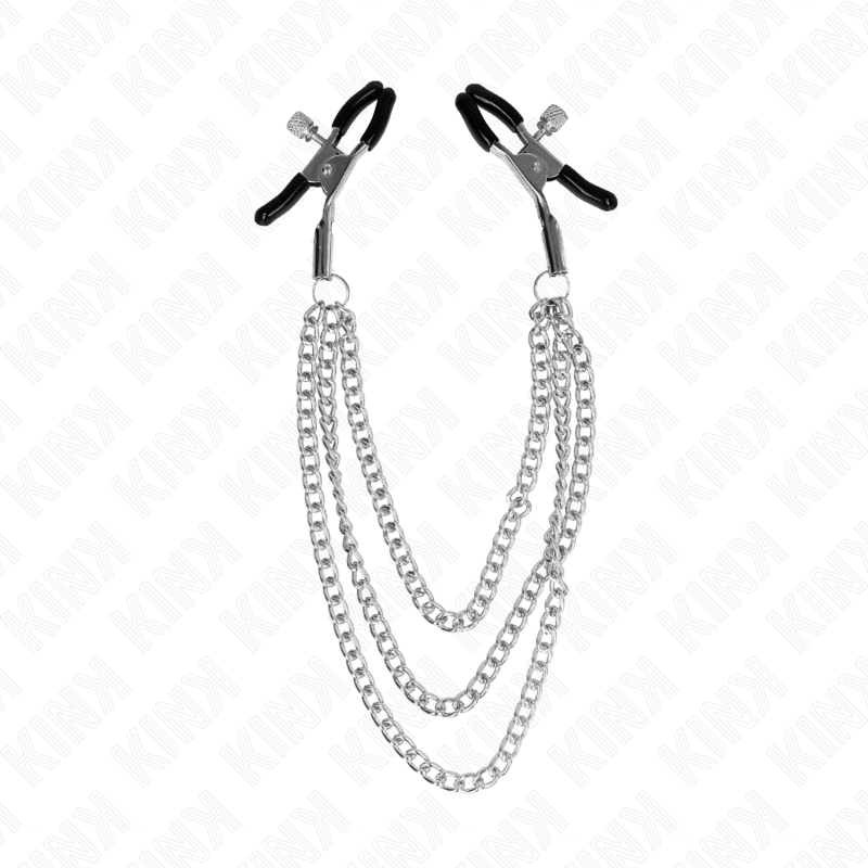 KINK Nippelklemmen mit 3 Ketten Silber 20/23/28 cm – Verstellbare Brustklemmen | Secret Pulse für sinnliche und diskrete Momente