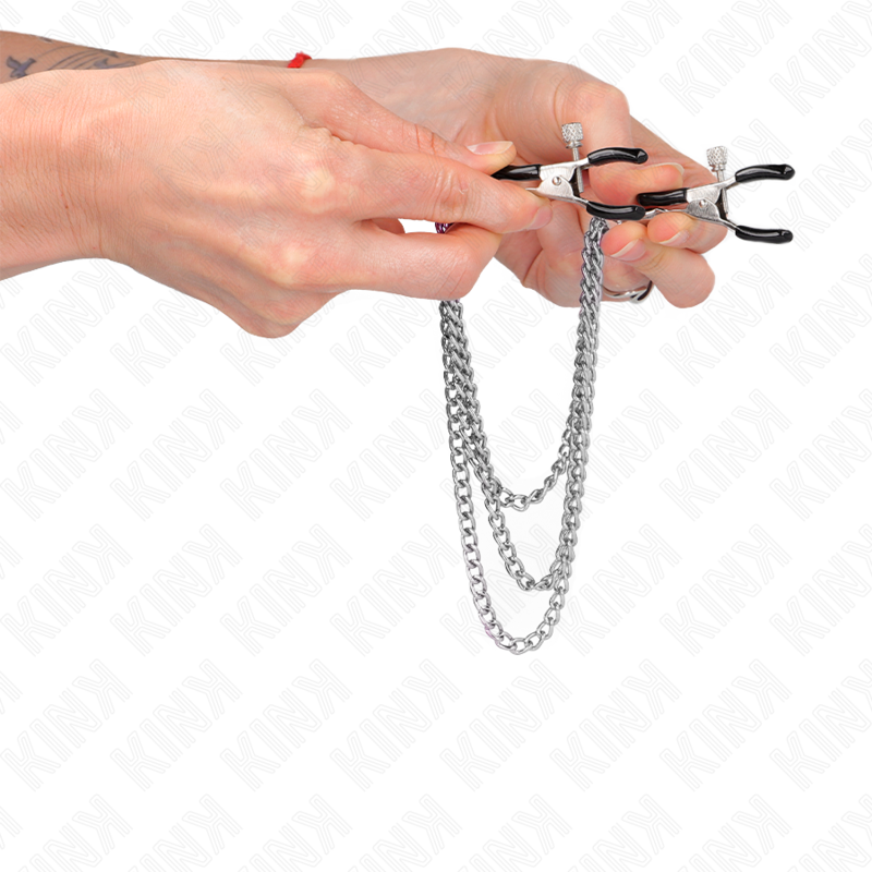 KINK Nippelklemmen mit 3 Ketten Silber 20/23/28 cm – Verstellbare Brustklemmen | Secret Pulse bei Secret Pulse im Erotikshop
