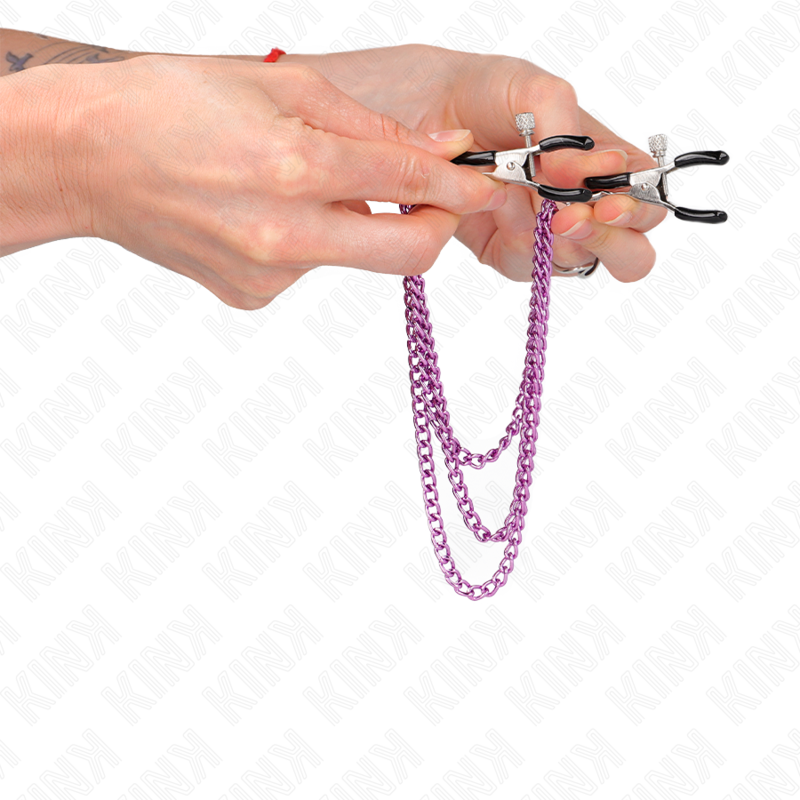 KINK - NIPPELKLEMMEN MIT 3 KETTEN LILA 20/23/28 CM für sinnliche und diskrete Momente
