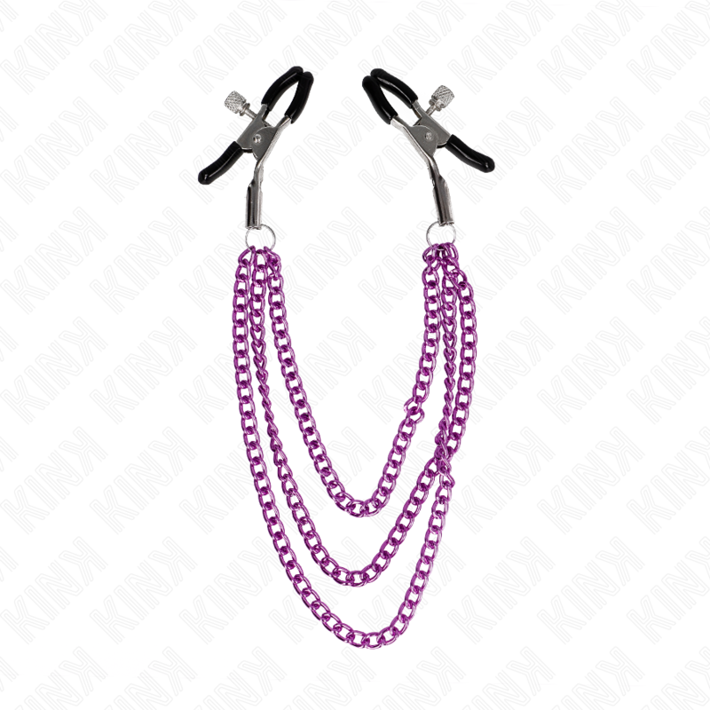 KINK - NIPPELKLEMMEN MIT 3 KETTEN LILA 20/23/28 CM Produktansicht und Details
