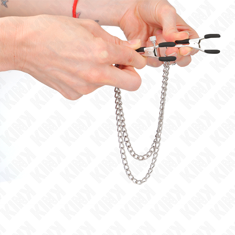 KINK - NIPPELKLEMMEN MIT 2 DICKEN KETTEN SILBER 20/23 CM für sinnliche und diskrete Momente
