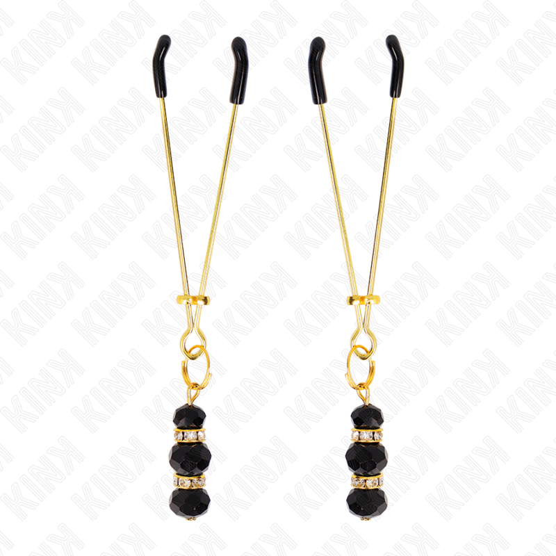 KINK - GOLDENE DÜNNE NIPPELKLEMMEN MIT 3 SCHWARZEN GLASPERLEN 7 CM Produktansicht und Details