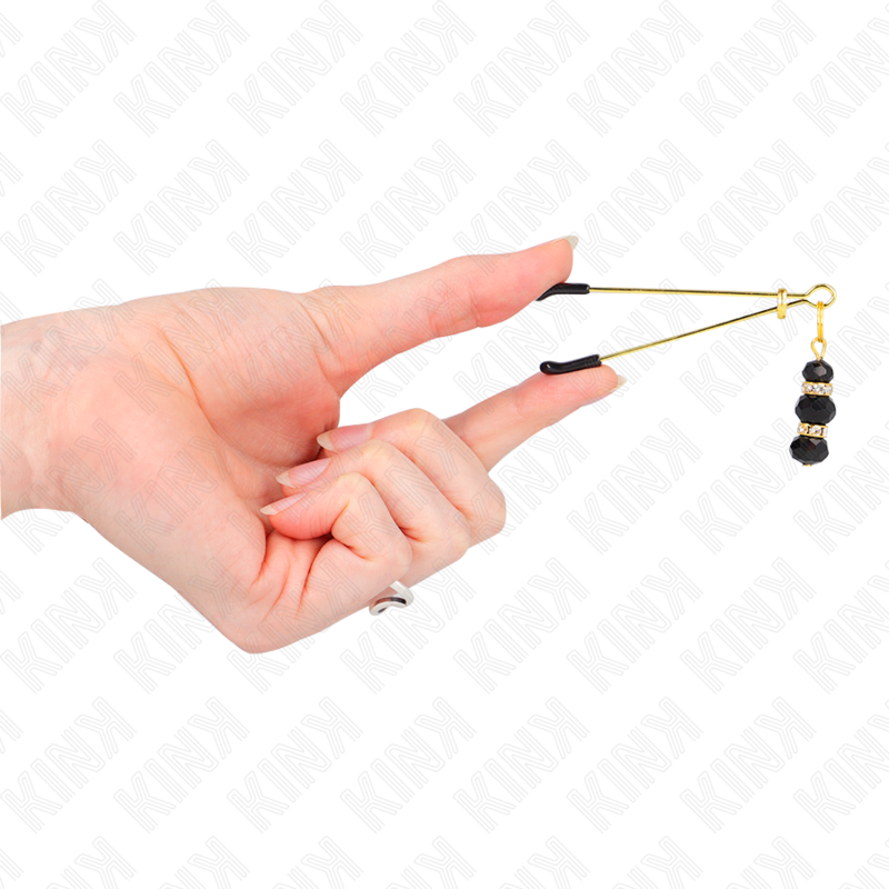 KINK - GOLDENE DÜNNE NIPPELKLEMMEN MIT 3 SCHWARZEN GLASPERLEN 7 CM Nippelklemme diskret online kaufen