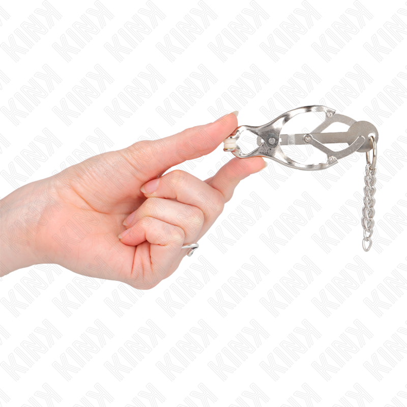 KINK - JAPANISCHE KLEEBLATT-NIPPELKLAMMERN MIT KLEINEN KETTEN SILBER für sinnliche und diskrete Momente