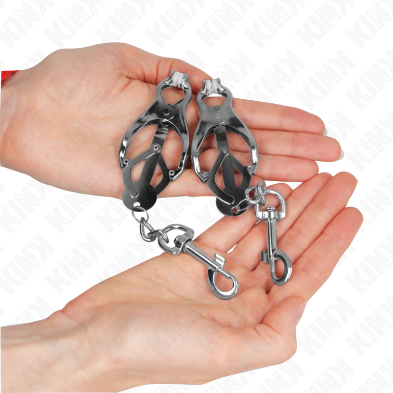 KINK - JAPANISCHE KLEEBLATT-NIPPELKLAMMERN MIT HAKEN SILBER hochwertiges Zubehör