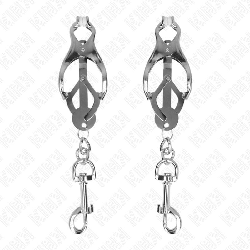 KINK - JAPANISCHE KLEEBLATT-NIPPELKLAMMERN MIT HAKEN SILBER Produktansicht und Details