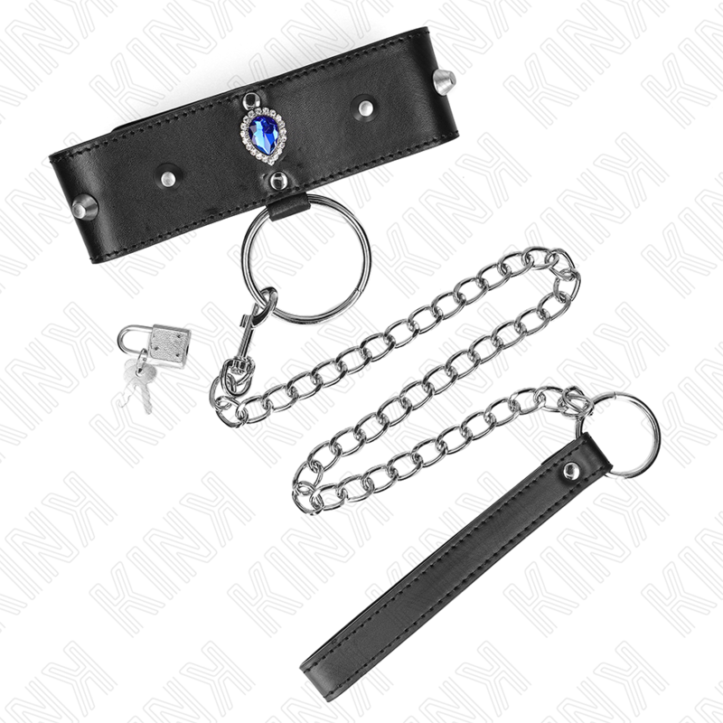 KINK Halskette 65 cm mit Band & blauen Diamanten – Verstellbar 36–43 cm | Secret Pulse bei Secret Pulse im Erotikshop