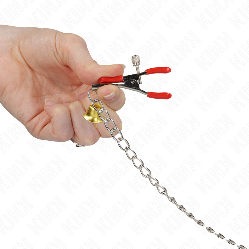 KINK - BELL 3-FACH NIPPEL- UND KLITORISKLEMMEN ROT MIT KETTE 30 CM für sinnliche und diskrete Momente