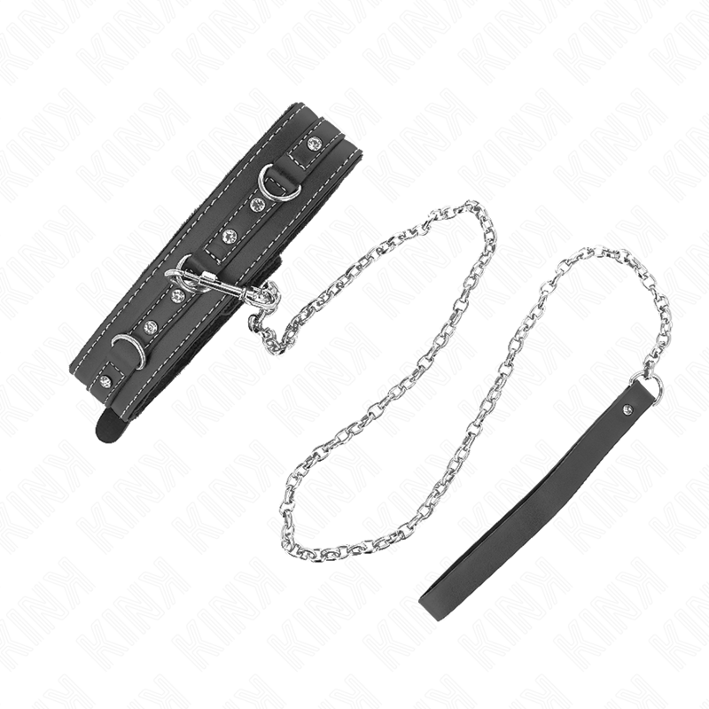 KINK - PVC LEDER HALSKETTE MIT GÜRTEL 105 CM STRASS NIETE 41,5 X 4 CM bei Secret Pulse im Erotikshop