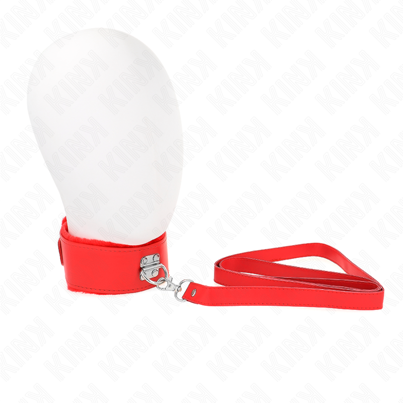 KINK Halskette mit Leine & silbernen Nieten – Modell 4 Rot, verstellbar 40–48 cm | 116 cm Band 6 cm BDSM-Zubehör diskret online kaufen