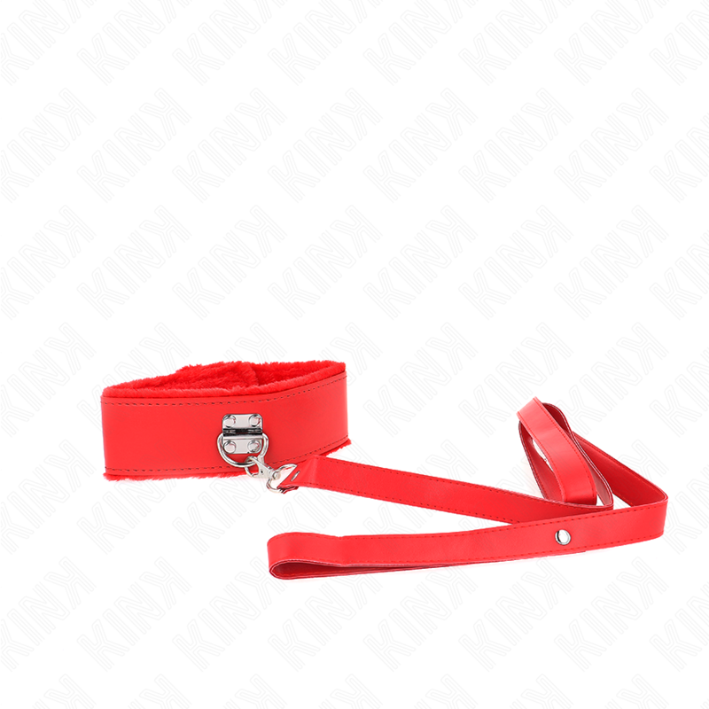 KINK Halskette mit Leine & silbernen Nieten – Modell 4 Rot, verstellbar 40–48 cm | 116 cm Band 6 cm Produktansicht und Details