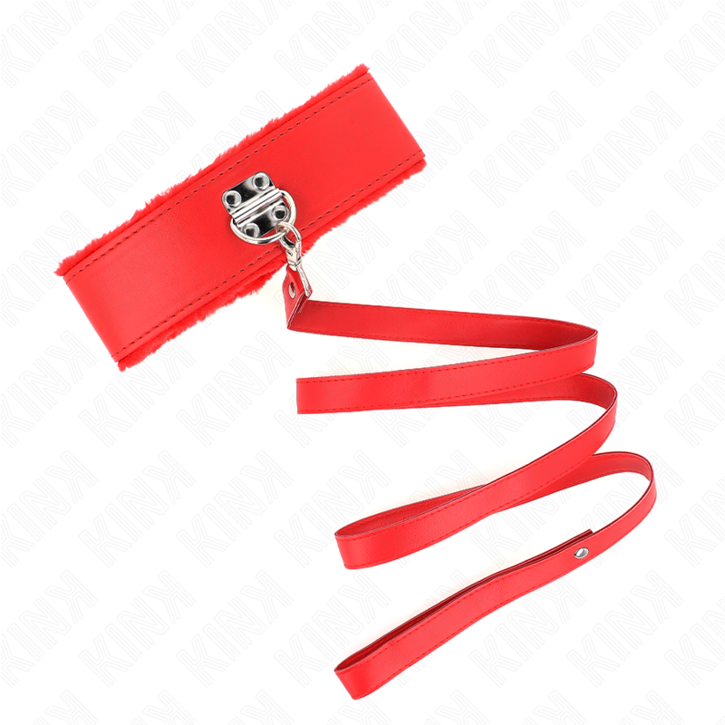 KINK Halskette mit Leine & silbernen Nieten – Modell 4 Rot, verstellbar 40–48 cm | 116 cm Band 6 cm für sinnliche und diskrete Momente