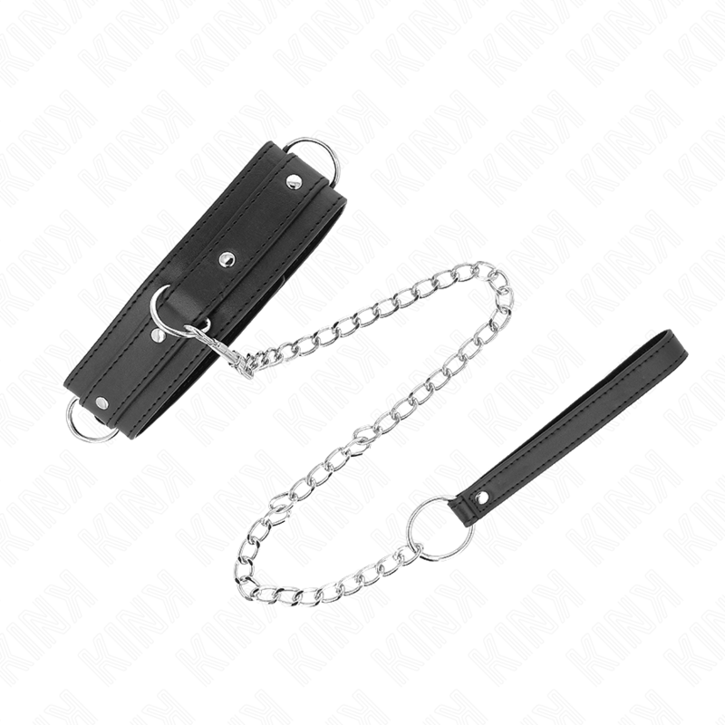 KINK Halskette 3-Ring Modell 1 mit Leine – verstellbar 38–49 cm | 65 cm Band 5 cm für sinnliche und diskrete Momente