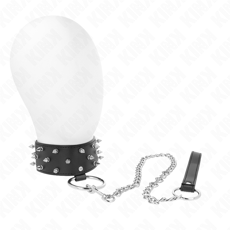 KINK Halskette mit Leine & silbernen Nieten – Modell 5, verstellbar 36–43 cm | 65 cm Band 5 cm BDSM-Zubehör diskret online kaufen