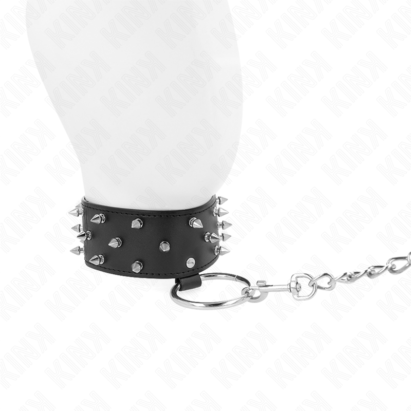 KINK Halskette mit Leine & silbernen Nieten – Modell 5, verstellbar 36–43 cm | 65 cm Band 5 cm für sinnliche und diskrete Momente