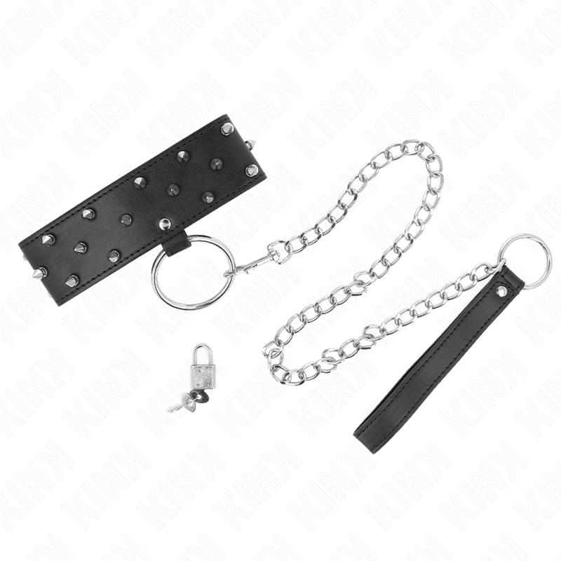 KINK Halskette mit Leine & silbernen Nieten – Modell 5, verstellbar 36–43 cm | 65 cm Band 5 cm bei Secret Pulse im Erotikshop