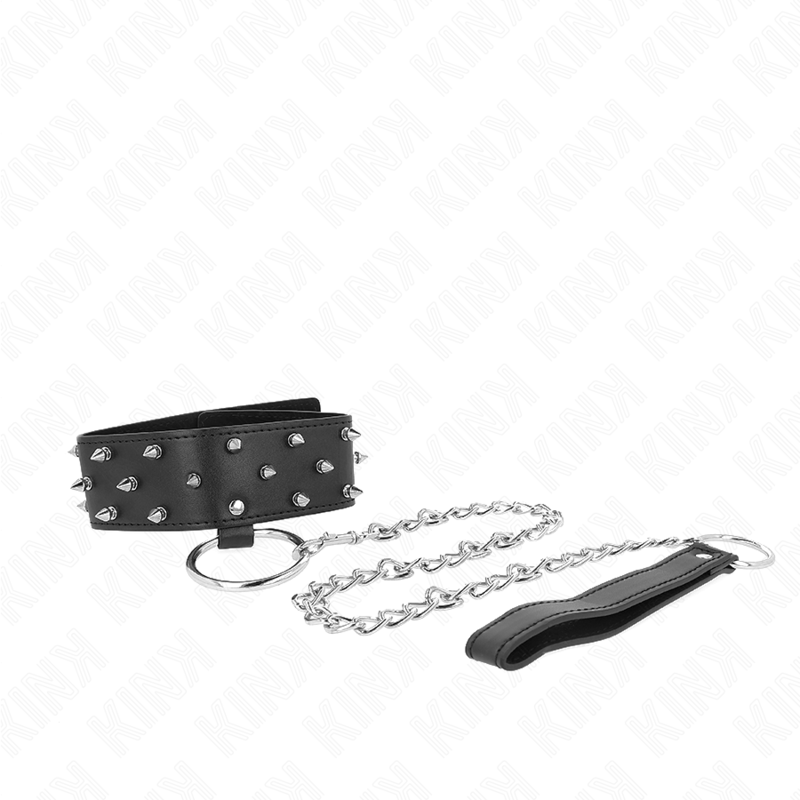 KINK Halskette mit Leine & silbernen Nieten – Modell 5, verstellbar 36–43 cm | 65 cm Band 5 cm BDSM-Zubehör diskret online kaufen