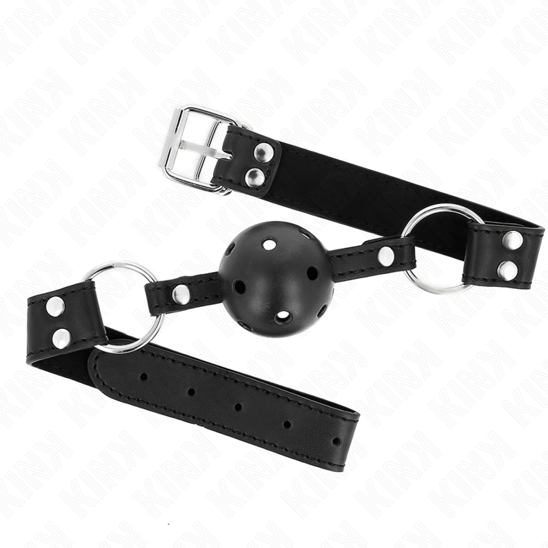 KINK - ATMUNGSAKTIVER BALL 4 CM KNEBEL MIT DOPPELNIET MODELL 1 SCHWARZ 62,5 x 2,5 CM VERSTELLBAR 42-58 CM Produktansicht und Details