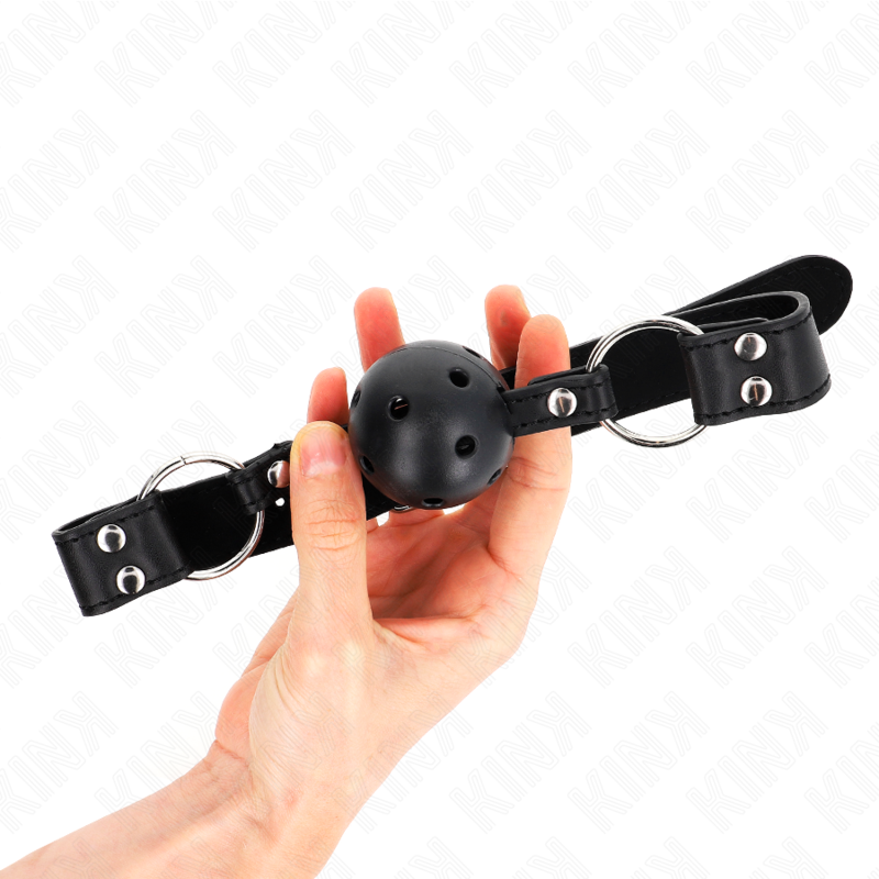 KINK - ATMUNGSAKTIVER BALL 4 CM KNEBEL MIT DOPPELNIET MODELL 1 SCHWARZ 62,5 x 2,5 CM VERSTELLBAR 42-58 CM für sinnliche und diskrete Momente