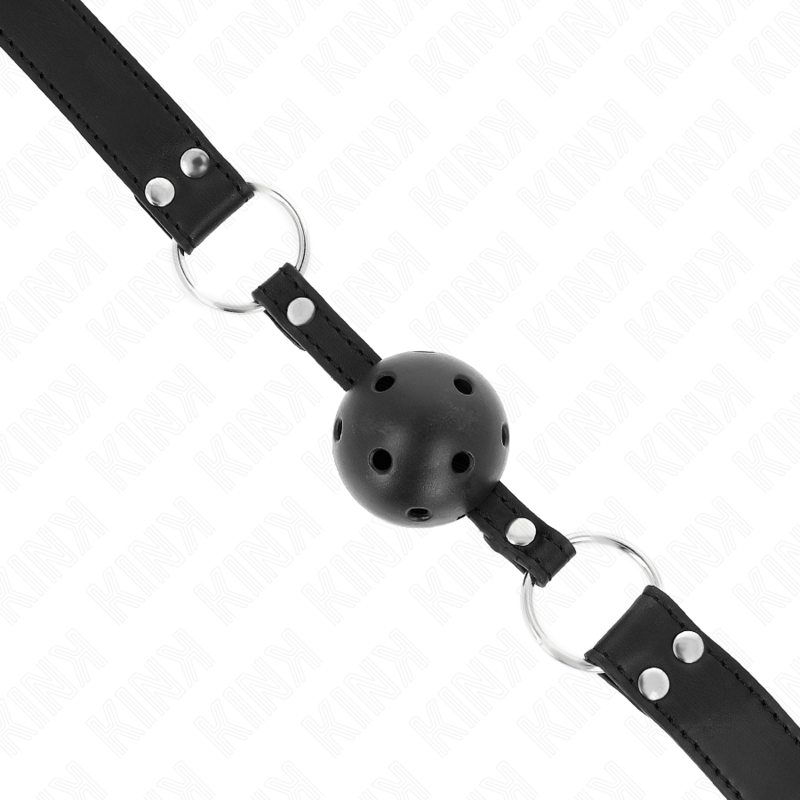 KINK - ATMUNGSAKTIVER BALL 4 CM KNEBEL MIT DOPPELNIET MODELL 1 SCHWARZ 62,5 x 2,5 CM VERSTELLBAR 42-58 CM Produktansicht und Details