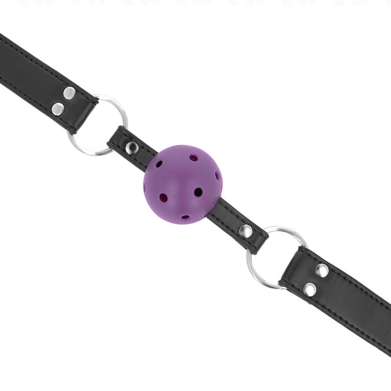 KINK - ATMUNGSAKTIVER BALL 4 CM KNEBEL MIT DOPPELNIET LILA 62,5 x 2,5 CM VERSTELLBAR 42-58 CM Produktansicht und Details