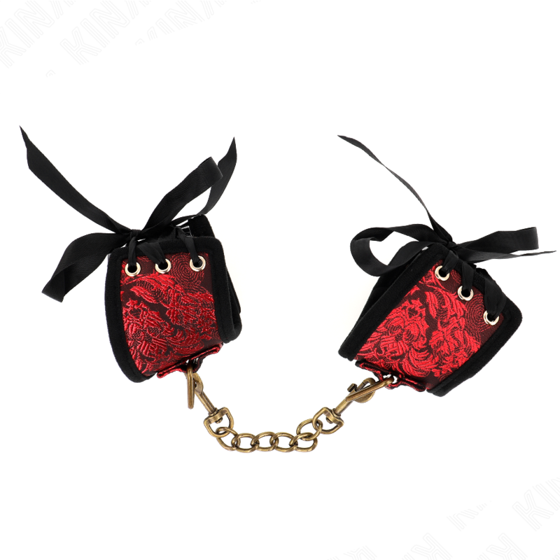 KINK - SCANDAL HANDGELENKSFESSELN ROT-SCHWARZE SPITZENDETAILS 24,5 CM X 6,5 CM bei Secret Pulse im Erotikshop