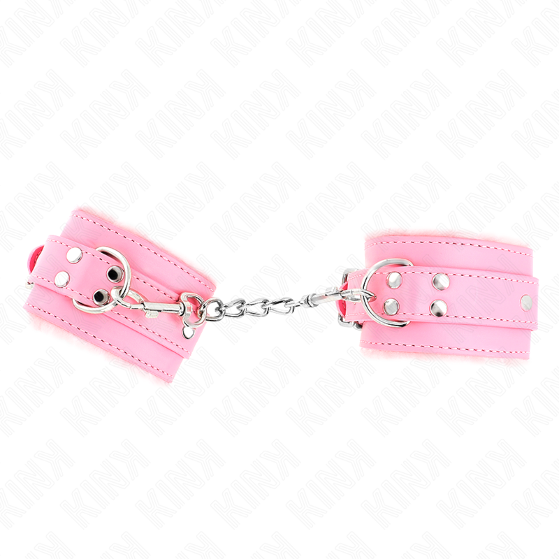KINK - PELZGEFÜTTERTE HANDGELENKFESSELN ROSA MIT ROSA GÜRTEL VERSTELLBAR 17-29 CM X 6 CM Bondage-Fessel diskret online kaufen
