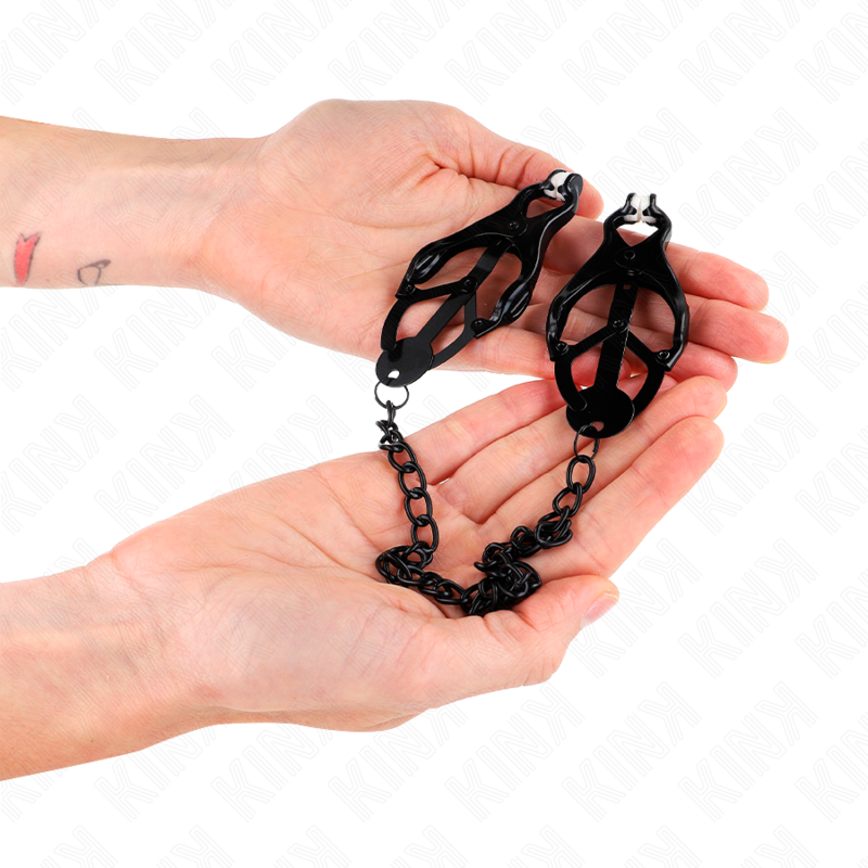 KINK - JAPANISCHE KLEEBLATT-NIPPELKLAMMERN MIT KETTE SCHWARZ 30 CM für sinnliche und diskrete Momente