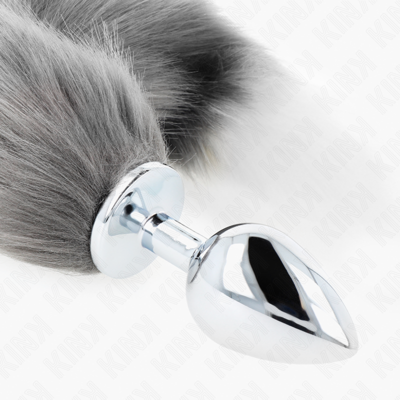 KINK - ANAL PLUG GRÖSSE L 10 X 4 CM MIT KUNSTSTOFFSCHWANZ 40 CM GRAU UND WEISS hochwertiges Zubehör