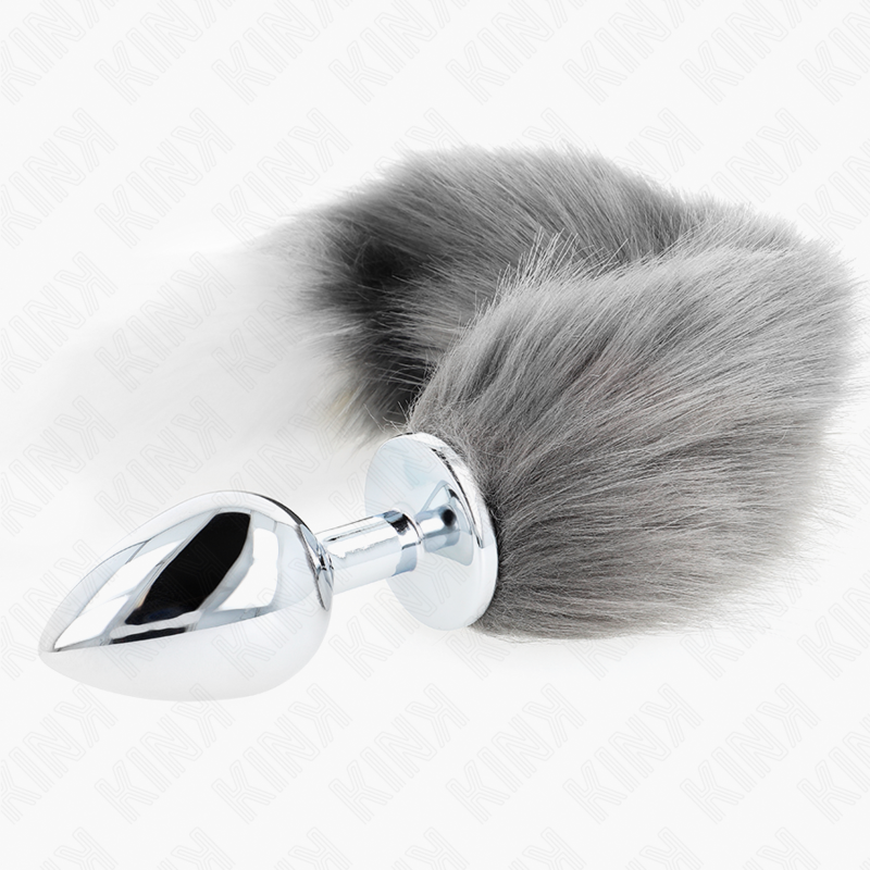 KINK - ANAL PLUG GRÖSSE L 10 X 4 CM MIT KUNSTSTOFFSCHWANZ 40 CM GRAU UND WEISS für sinnliche und diskrete Momente