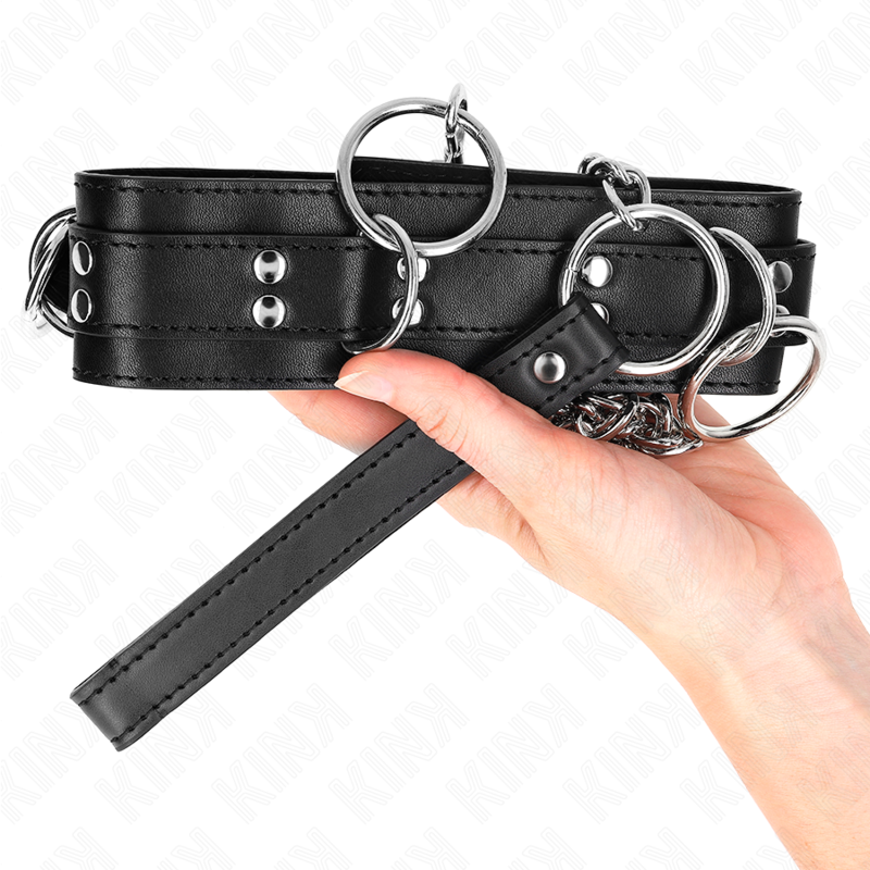 KINK 3-Ring-Sklaverei-Halskette mit Band 80 cm – BDSM & Fetisch | Secret Pulse Produktansicht und Details