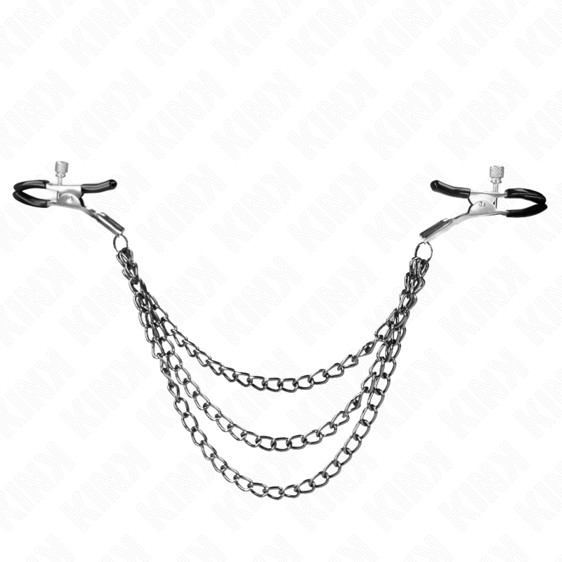 KINK Nippelklemmen mit 3 Ketten Schwarz – Verstellbare Brustklammern 20/23/28 cm | Secret Pulse Produktansicht und Details