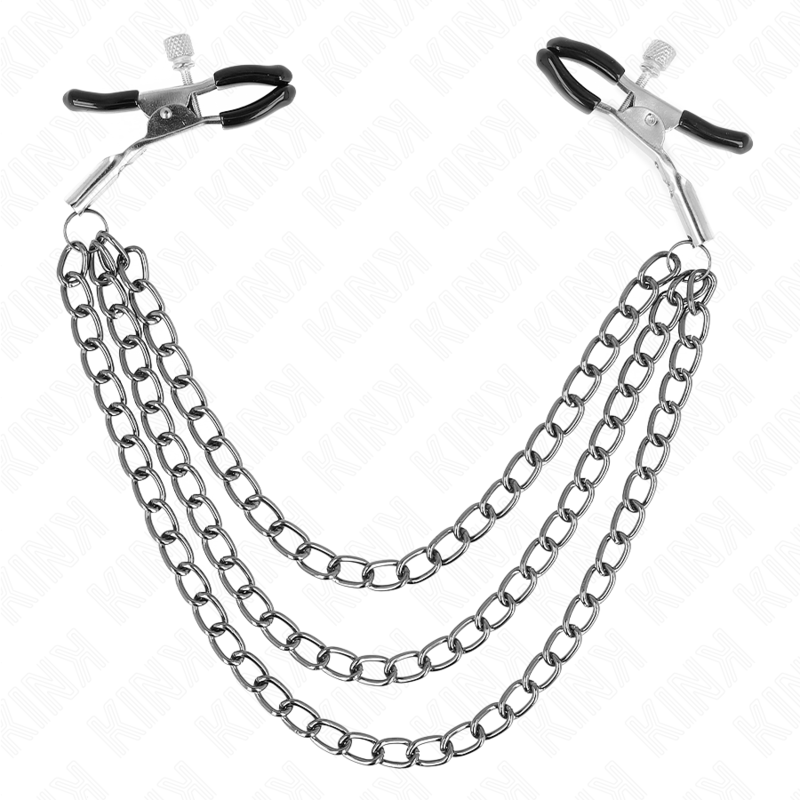 KINK Nippelklemmen mit 3 Ketten Schwarz – Verstellbare Brustklammern 20/23/28 cm | Secret Pulse Nippelklemme diskret online kaufen
