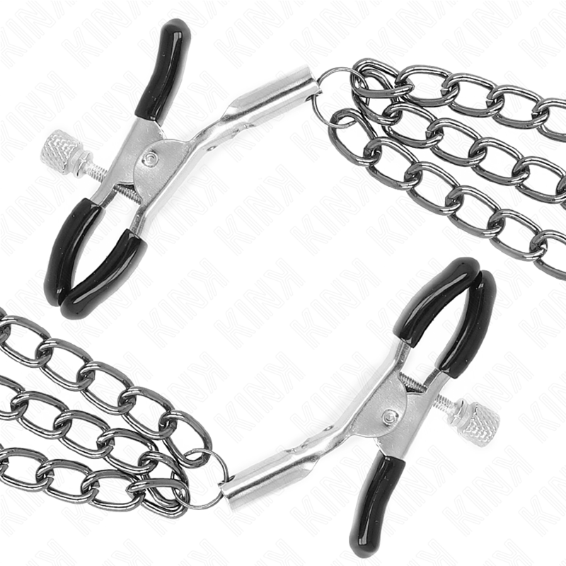 KINK Nippelklemmen mit 3 Ketten Schwarz – Verstellbare Brustklammern 20/23/28 cm | Secret Pulse für sinnliche und diskrete Momente
